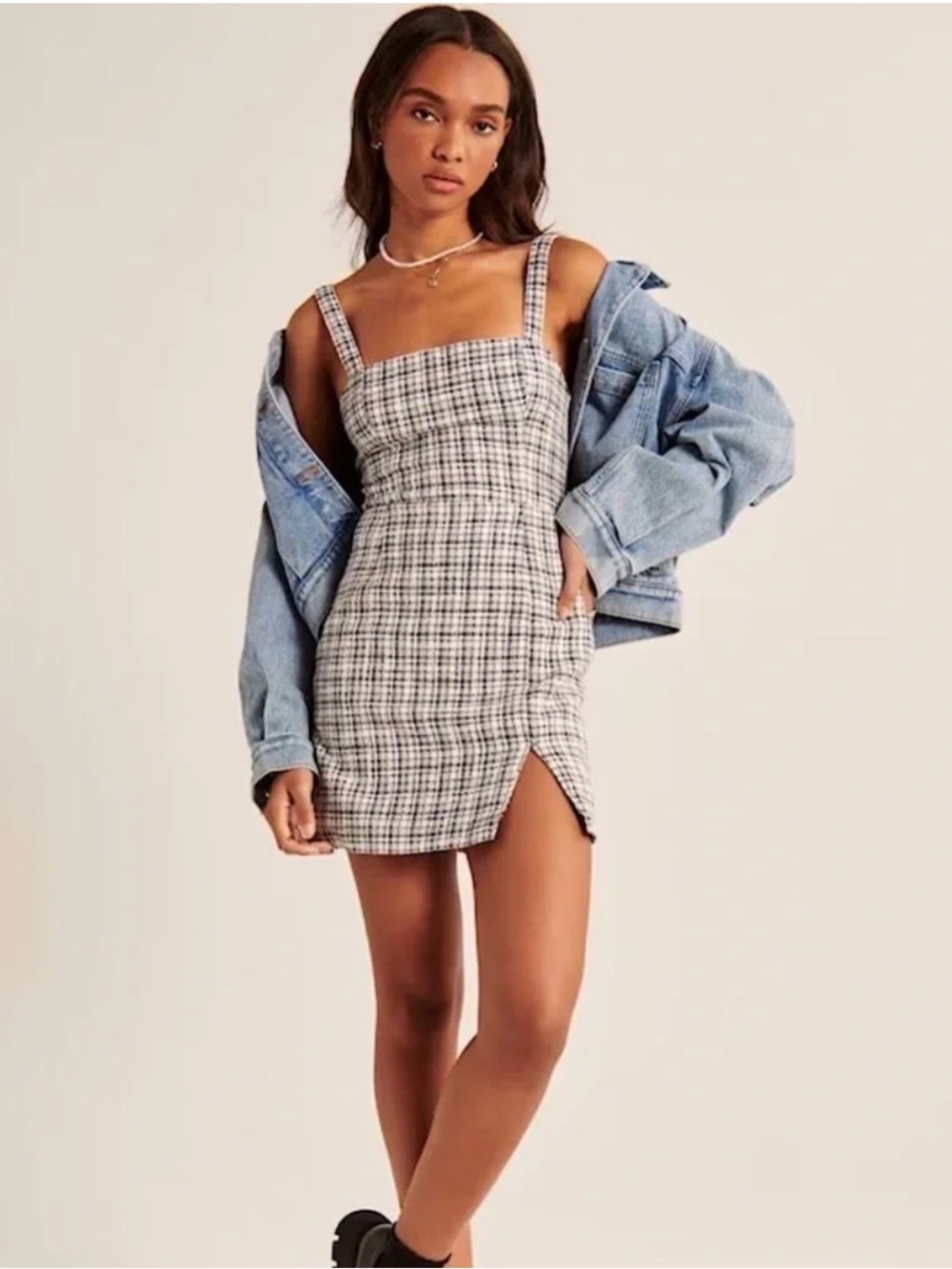 Abercrombie Preppy Plaid Tweed Slip Mini Dress, XS, Petite